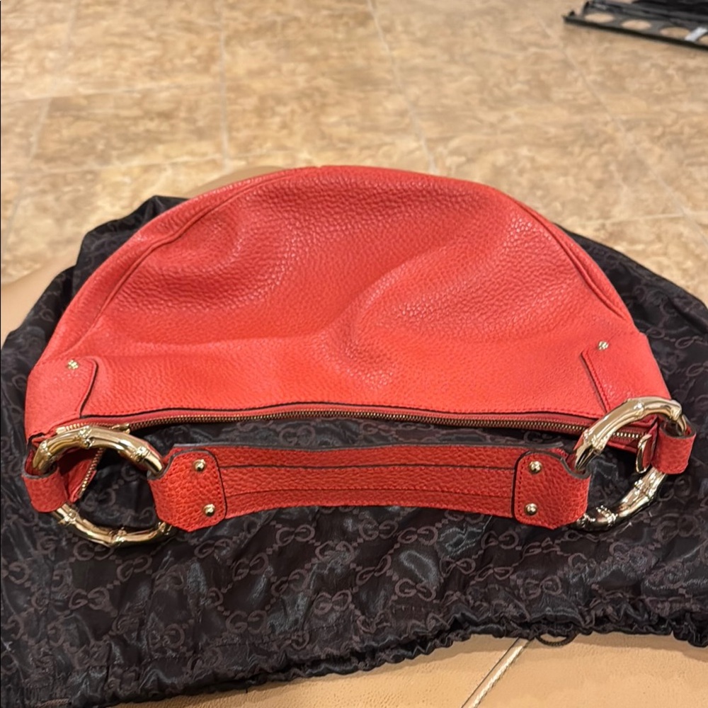 Gucci B Large in Rosso Ancora Red Leather Bag with Gold Hardware